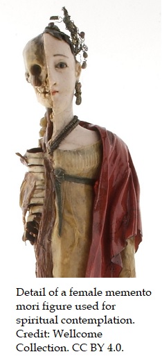 female memento mori, partial, with legend